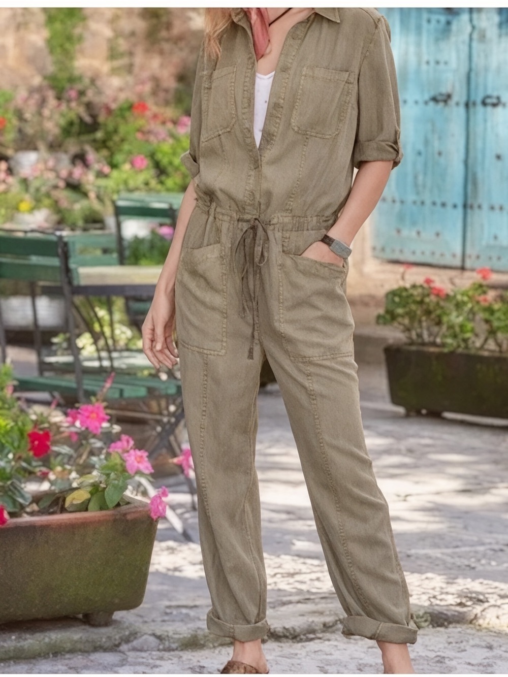 Sundance Wayside Cargo Utility Jumpsuit Vintage Green Wash Medium NWT Tencel